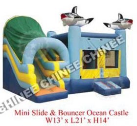T5-136 Shark uppblåsbar slott trampolin kombinationsglas
