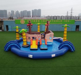 T6-607 Pirattema mobil vattenpark uppblåsbar pool med glidbanor för barns festaktiviteter