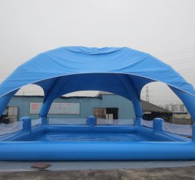 Pool2-558 Stor blå uppblåsbar pool med tält